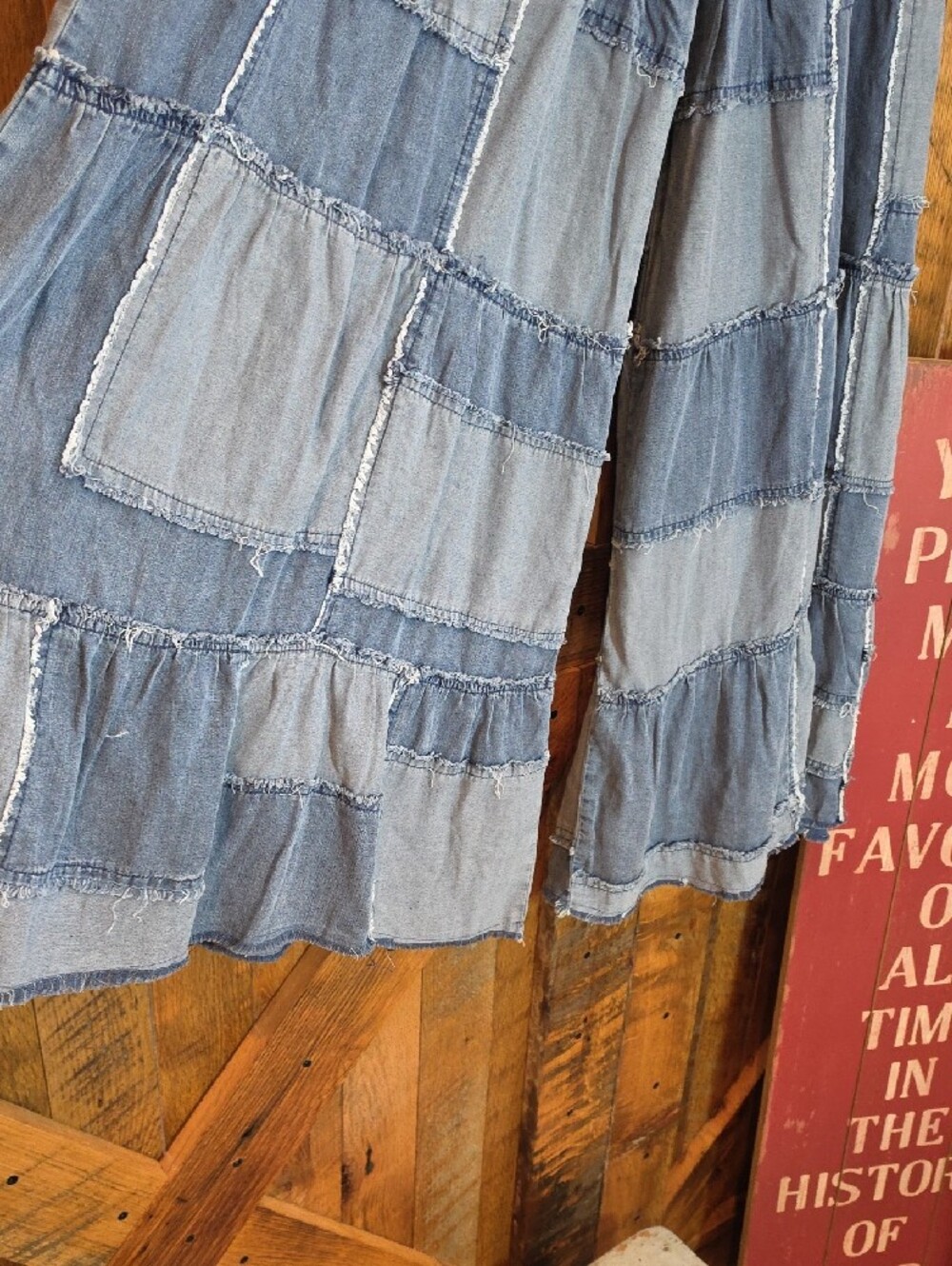 155p Blue Velvet Patchwork Wide-Leg Jeans - Washed Blue - Picture 8 of 15